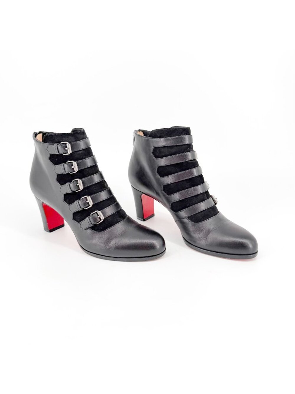 Christian Louboutin Attroupee Strap Buckle Ankle Boots Black Size 38 US 8 Women